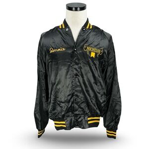 Vintage Michelob Beer Satin Bomber Jacket Black Yellow Embroidered Mens Medium
